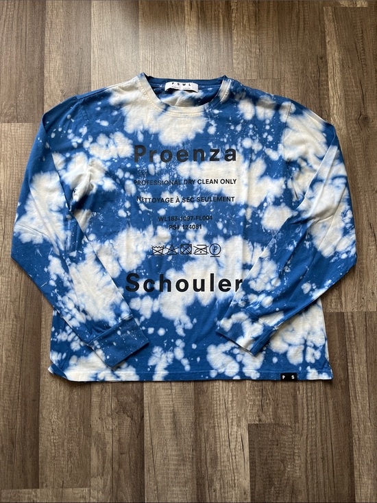 Proenza Schouler Tops - Proenza Schouler Blue & White Tie-Dye Graphic Long Sleeve Tee